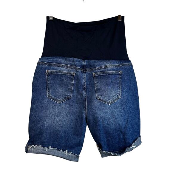 Time and Tru Maternity Denim Cuffed Frayed Bermuda Shorts Full Belly Band M 8-10 - Picture 2 of 8